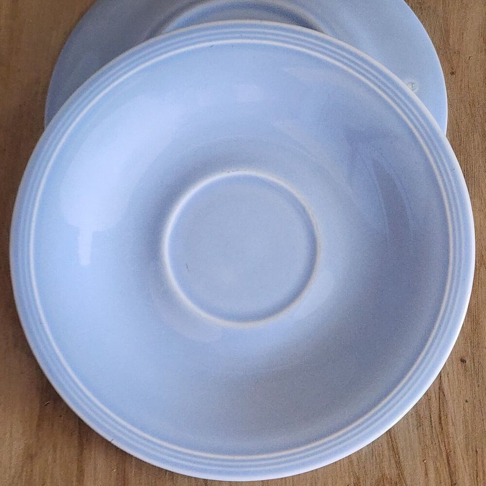 2 Edwin M Knowles Vintage Saucer Plates Pastel Blue Nice Condition See Pictures